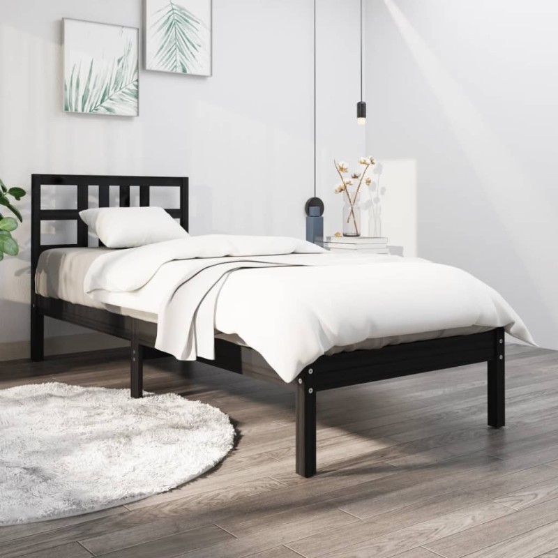 vidaXL Estructura de cama madera maciza negra 100x200 cm