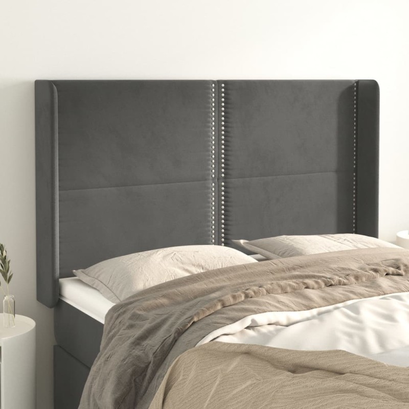 vidaXL Cabecero con orejas de terciopelo gris oscuro 147x16x118/128 cm vidaXL Cabecero con orejas de terciopelo gris oscuro 147x16x118/128 cm