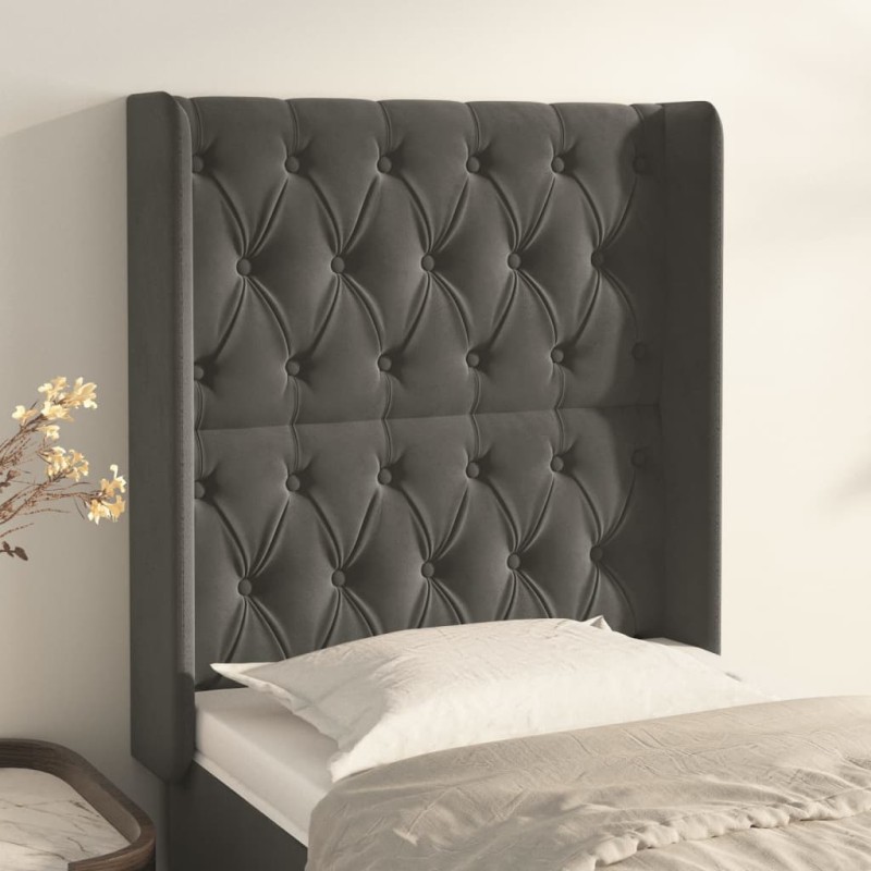 vidaXL Cabecero con orejas de terciopelo gris oscuro 83x16x118/128 cm vidaXL Cabecero con orejas de terciopelo gris oscuro 83x16x118/128 cm