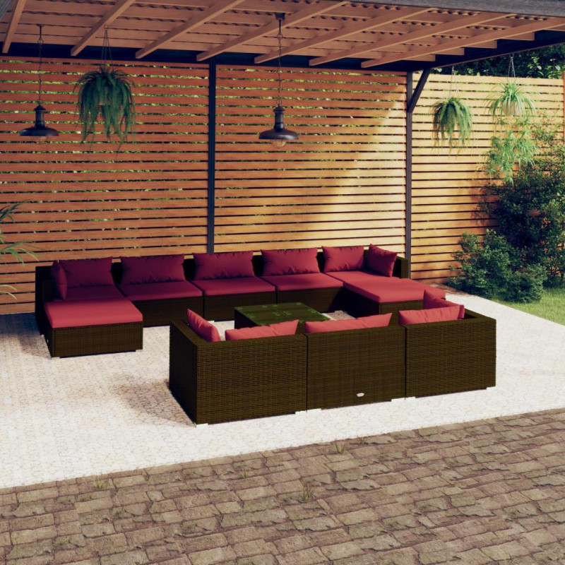 vidaXL Set muebles de jardín 11 pzas y cojines ratán sintético marrón vidaXL Set muebles de jardín 11 pzas y cojines ratán sintético marrón