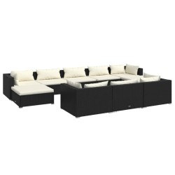 vidaXL Set de muebles de jardín 10 pzas cojines ratán sintético negro
