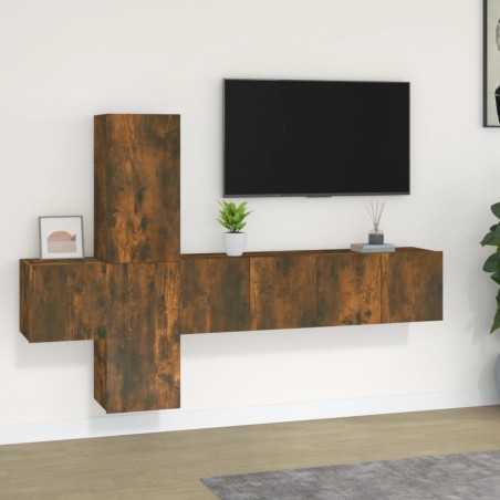 vidaXL Set de muebles de TV 5 pzas madera contrachapada roble ahumado