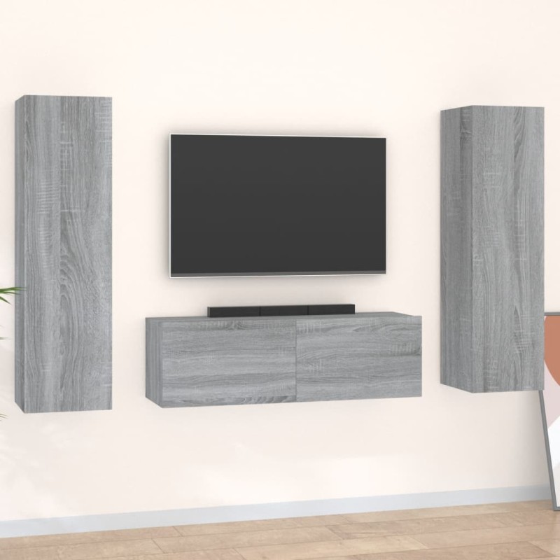 vidaXL Set de muebles para TV 3 pzas madera contrachapada gris Sonoma vidaXL Set de muebles para TV 3 pzas madera contrachapada gris Sonoma