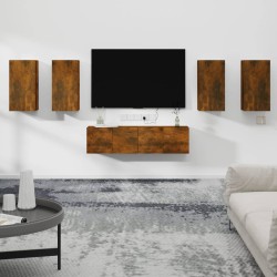 vidaXL Set de muebles de TV 6 pzas madera contrachapada roble ahumado