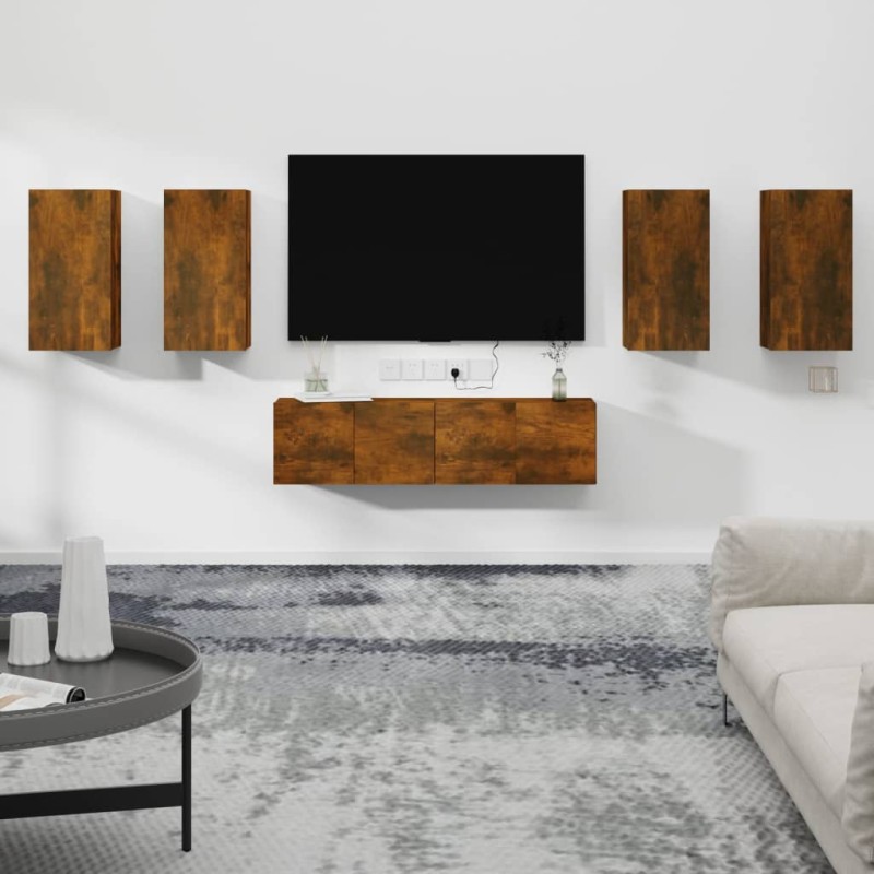 vidaXL Set de muebles de TV 6 pzas madera contrachapada roble ahumado