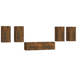 vidaXL Set de muebles de TV 6 pzas madera contrachapada roble ahumado