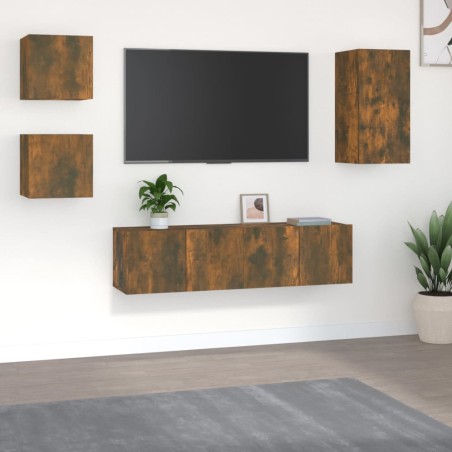 vidaXL Set de muebles de TV 5 pzas madera contrachapada roble ahumado