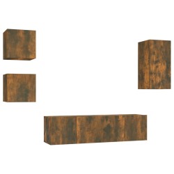 vidaXL Set de muebles de TV 5 pzas madera contrachapada roble ahumado