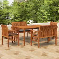 vidaXL Set comedor de jardín 5 pzas y cojines madera maciza de acacia