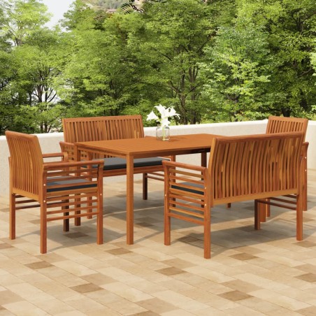 vidaXL Set comedor de jardín 5 pzas y cojines madera maciza de acacia