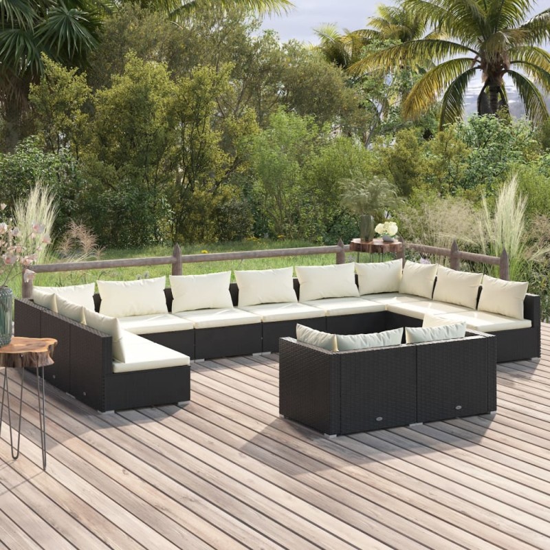 vidaXL Set de muebles de jardín 12 pzas cojines ratán sintético negro vidaXL Set de muebles de jardín 12 pzas cojines ratán sintético negro