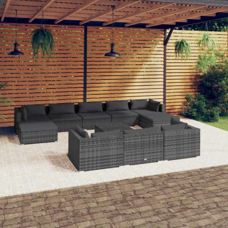 vidaXL Set de muebles de jardín 11 pzas y cojines ratán sintético gris