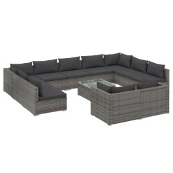 vidaXL Set de muebles de jardín 12 pzas y cojines ratán sintético gris