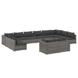 vidaXL Set de muebles de jardín 12 pzas y cojines ratán sintético gris