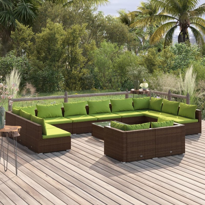 vidaXL Set muebles de jardín 13 pzas y cojines ratán sintético marrón vidaXL Set muebles de jardín 13 pzas y cojines ratán sintético marrón
