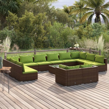 vidaXL Set muebles de jardín 13 pzas y cojines ratán sintético marrón