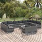 vidaXL Set muebles de jardín 13 piezas y cojines ratán sintético gris