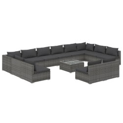 vidaXL Set muebles de jardín 13 piezas y cojines ratán sintético gris