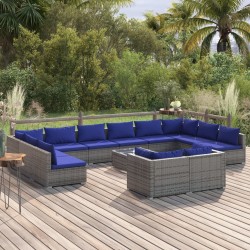 vidaXL Set de muebles de jardín 13 pzas y cojines ratán sintético gris