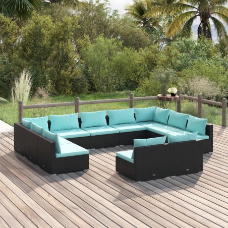 vidaXL Set de muebles de jardín 11 pzas cojines ratán sintético negro
