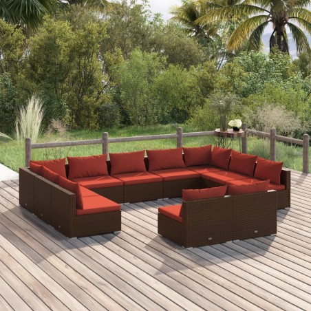 vidaXL Set de muebles de jardín 11 pzas cojines ratán sintético marrón