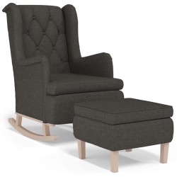 vidaXL Sillón con patas mecedoras y taburete de tela gris oscuro