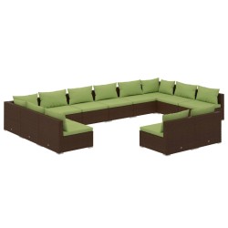 vidaXL Set muebles de jardín y cojines 12 pzas ratán sintético marrón