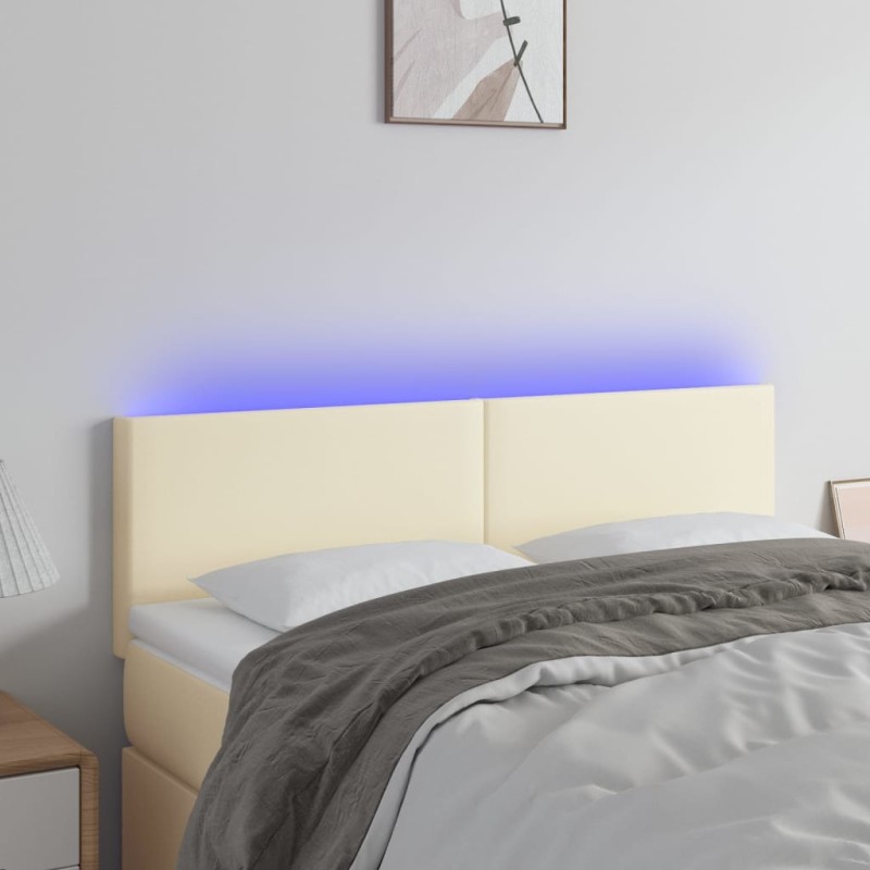 vidaXL Cabecero con LED cuero sintético color crema 144x5x78/88 cm