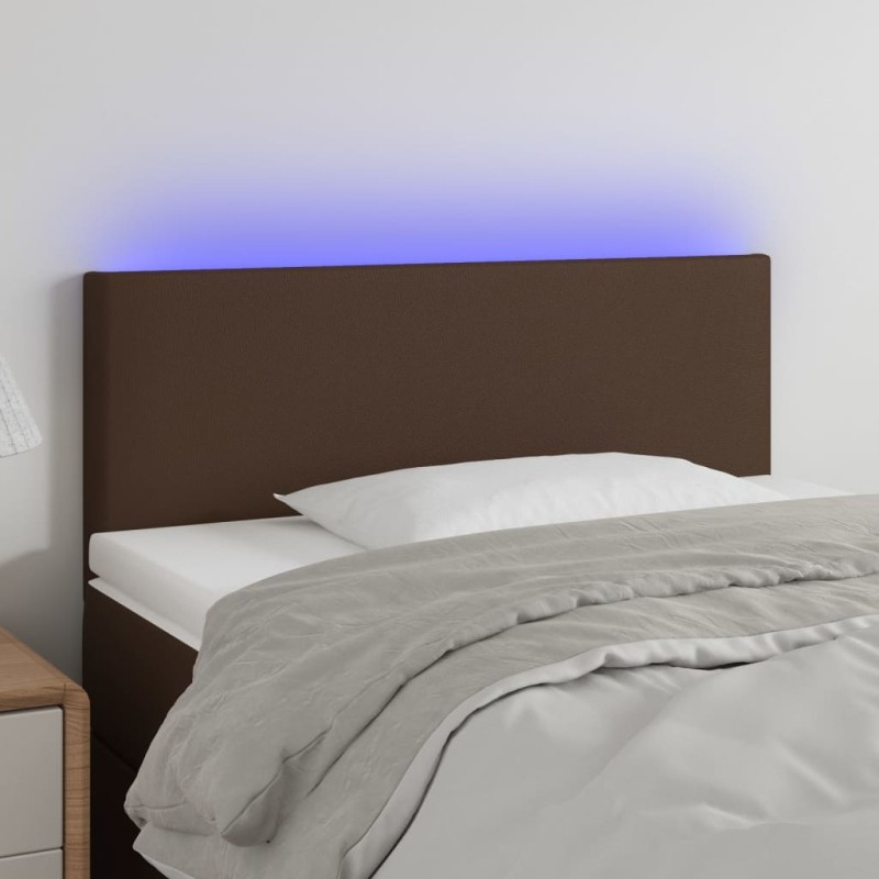 vidaXL Cabecero con LED cuero sintético marrón 90x5x78/88 cm