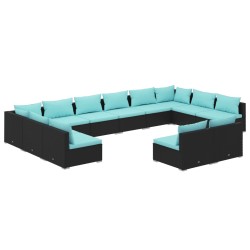 vidaXL Set de muebles de jardín 12 pzas cojines ratán sintético negro