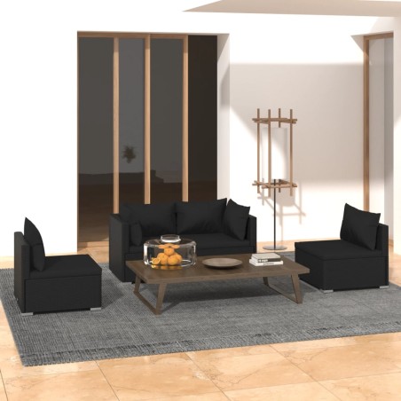 vidaXL Set de muebles de jardín 4 pzas y cojines ratán sintético negro