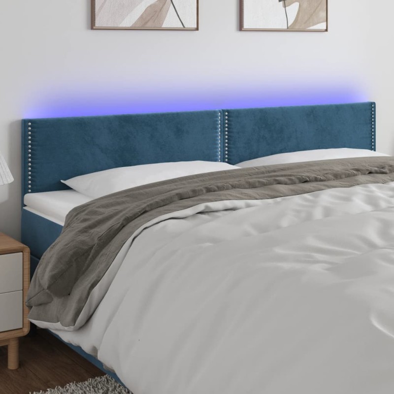 vidaXL Cabecero con LED de terciopelo azul oscuro 200x5x78/88 cm