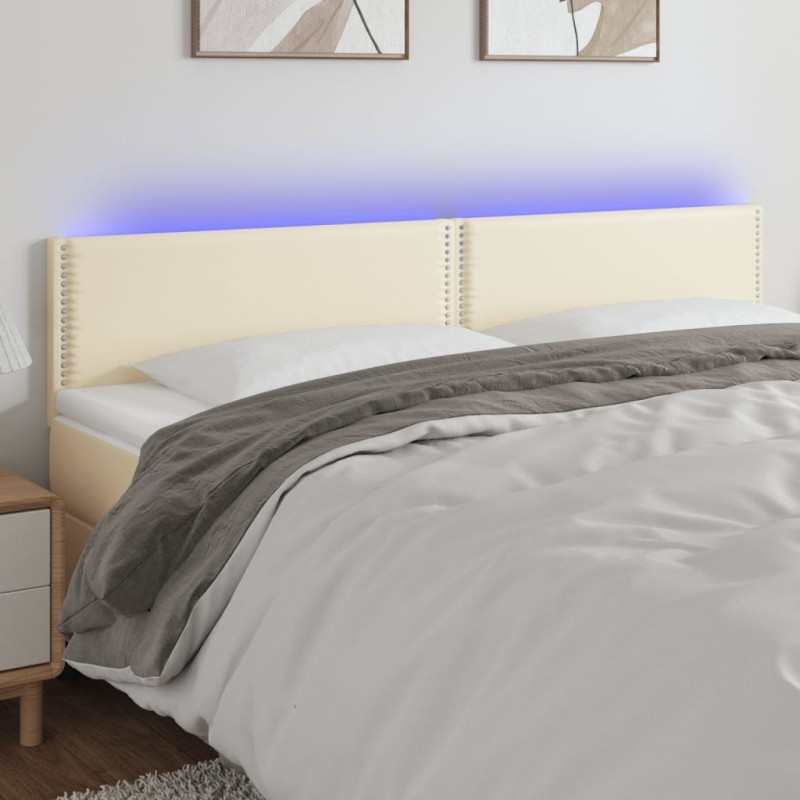 vidaXL Cabecero con LED cuero sintético color crema 200x5x78/88 cm vidaXL Cabecero con LED cuero sintético color crema 200x5x78/88 cm