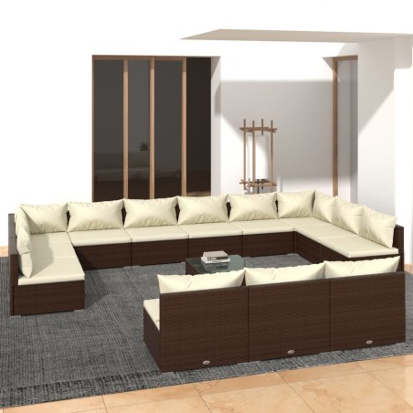 vidaXL Set de muebles de jardín 13 pzas cojines ratán sintético marrón