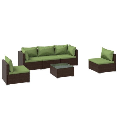 vidaXL Set muebles de jardín 6 piezas y cojines ratán sintético marrón