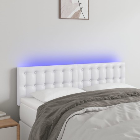 vidaXL Cabecero con LED cuero sintético blanco 144x5x78/88 cm