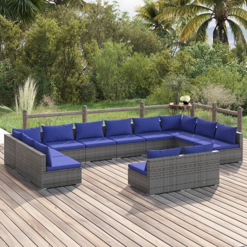 vidaXL Set de muebles de jardín 12 pzas cojines ratán sintético gris vidaXL Set de muebles de jardín 12 pzas cojines ratán sintético gris