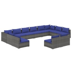 vidaXL Set de muebles de jardín 12 pzas cojines ratán sintético gris