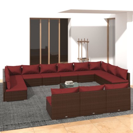 vidaXL Set de muebles de jardín 14 pzas y cojines ratán PE marrón
