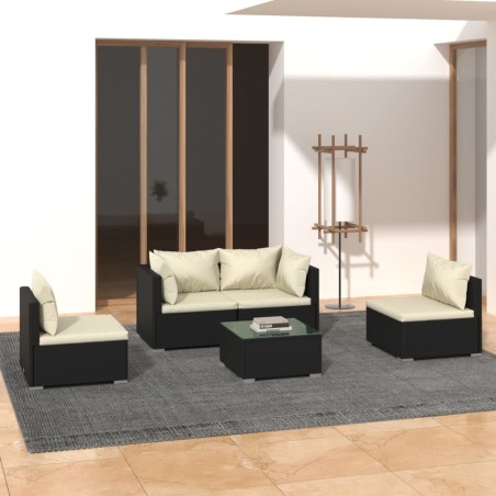 vidaXL Set muebles de jardín 5 piezas y cojines ratán sintético negro