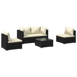 vidaXL Set muebles de jardín 5 piezas y cojines ratán sintético negro