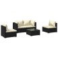 vidaXL Set muebles de jardín 5 piezas y cojines ratán sintético negro vidaXL Set muebles de jardín 5 piezas y cojines ratán sintético negro