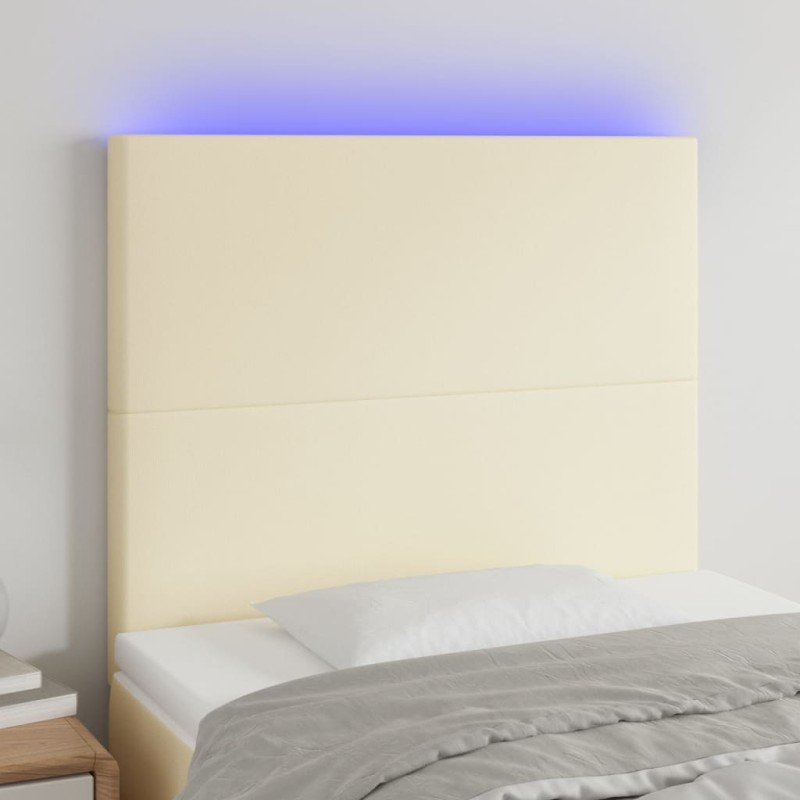 vidaXL Cabecero con luces LED cuero sintético crema 90x5x118/128 cm vidaXL Cabecero con luces LED cuero sintético crema 90x5x118/128 cm