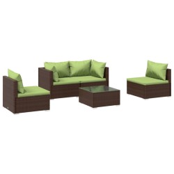vidaXL Set sofás de jardín 5 piezas y cojines ratán sintético marrón