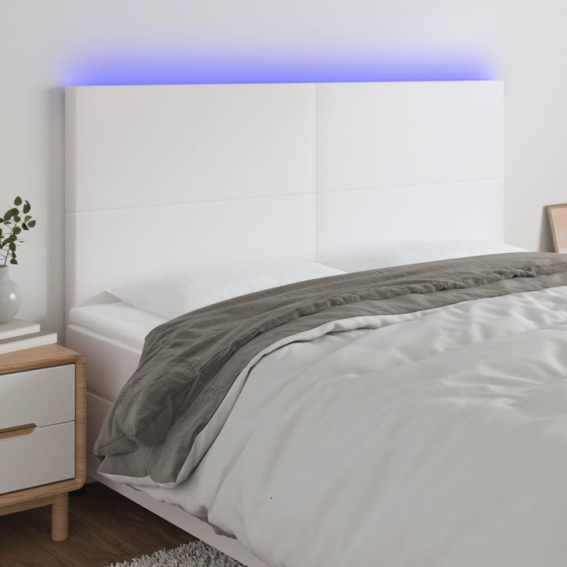 vidaXL Cabecero con luces LED cuero sintético blanco 200x5x118/128 cm vidaXL Cabecero con luces LED cuero sintético blanco 200x5x118/128 cm
