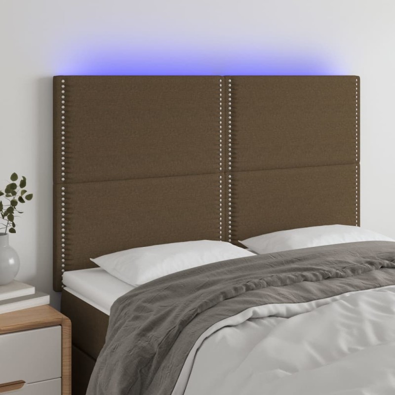 vidaXL Cabecero con luces LED tela marrón oscuro 144x5x118/128 cm vidaXL Cabecero con luces LED tela marrón oscuro 144x5x118/128 cm