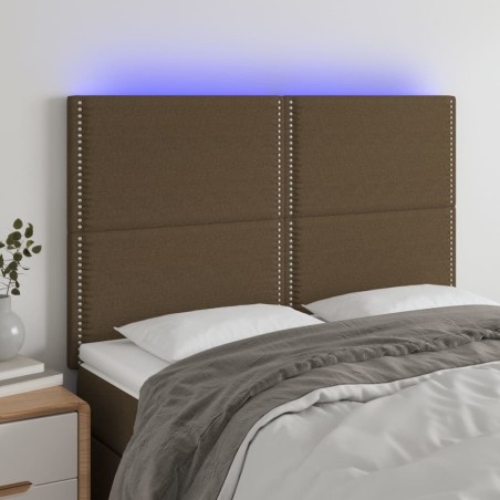 vidaXL Cabecero con luces LED tela marrón oscuro 144x5x118/128 cm