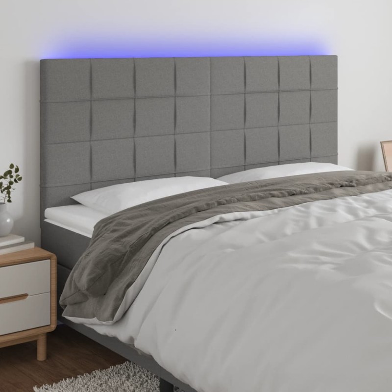 vidaXL Cabecero con luces LED tela gris oscuro 160x5x118/128 cm vidaXL Cabecero con luces LED tela gris oscuro 160x5x118/128 cm