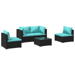 vidaXL Set de muebles de jardín 5 pzas y cojines ratán sintético negro