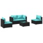 vidaXL Set de muebles de jardín 5 pzas y cojines ratán sintético negro vidaXL Set de muebles de jardín 5 pzas y cojines ratán sintético negro